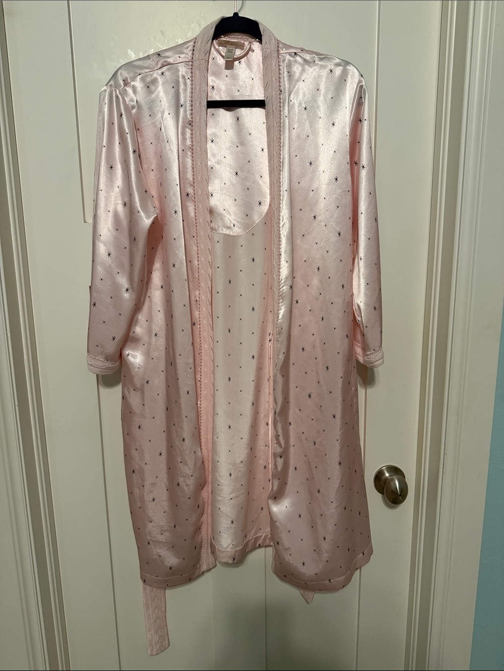 Donna Nadeau Light Pink Satin Robe with Star Print